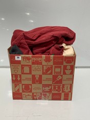 BOX OF ASSORTED ADULT CLOTHING TO INCLUDE F&F HOODIE RED SIZE SM (DELIVERY ONLY)
