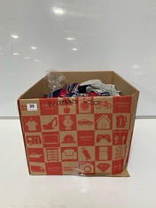 BOX OF ASSORTED ADULT CLOTHING TO INCLUDE SF WOMEN PJ SET RED/NAVY CHECK SIZE LG (DELIVERY ONLY)