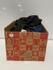 BOX OF ASSORTED ADULT CLOTHING TO INCLUDE DITCH PLAINS JEANS BLACK WASHED SIZE W34/L32 (DELIVERY ONLY)