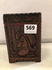 A HAND CARVED ENGLISH TOBACCO CADDY (DELIVERY ONLY)