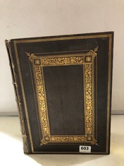 AN 1812 FAMILY BIBLE, FULL LEATHER BOUND WITH A LATER PHOTOGRAPH (DELIVERY ONLY)