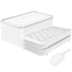 17 X ROUND ICE CUBE TRAY WITH LID ICE BALL MAKER MOLD FOR FREEZER WITH CONTAINER MINI CIRCLE ICE CUBE TRAY MAKING 66PCS SPHERE ICE CHILLING COCKTAIL WHISKEY TEA COFFEE, 2 WHITE TRAYS 1 ICE BUCKET & S