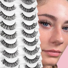 QUANTITY OF GLOWINGWIN CAT EYE LASHES NATURAL LOOK RUSSIAN EYELASHES D CURL RUSSIAN STRIP LASHES WISPY FLUFFY 3D FAUX MINK LASHES HYBRID STRIP LASHES 10 PAIRS PACK FALSE EYELASHES FAKE LASHES - TOTAL