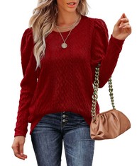 13 X AOKOSOR JUMPERS FOR WOMEN PUFF SLEEVE TOPS LADIES KNITTED SOLID COLOR SWEATSHIRTS RED SIZE 18-20 - TOTAL RRP £152: LOCATION - A RACK