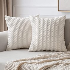 10 X MIULEE CORDUROY CUSHION COVERS DECORATIVE SOFT THROW PILLOW COVER SQUARE PILLOWCASE FOR SOFA LIVING ROOM CHAIR BEDROOM WITH INVISIBLE ZIPPER 16X16 INCH 40X40 CM PACK OF 2 WHITE - TOTAL RRP £107: