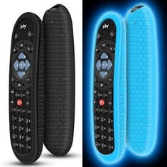 44 X 2 PACK COVER FOR ORIGINAL SKY Q VOICE REMOTE CONTROL SKY135,SKY GLASS REMOTE PROTECTIVE SILICONE CASE SKY Q TOUCH AND NON-TOUCH REMOTE CONTROL SLEEVE SKIN HOLDER BACK PROTECTOR , GLOW BLUE+BLACK