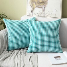 15 X MIULEE SET OF 2 DECORATIVE CORDUROY CUSHION COVERS 16X16 INCHES, 40CM X 40CM STRIPED SOLID SQUARE THROW PILLOWCASES FOR SOFA COUCH HOME BEDROOM LIGHT BLUE - TOTAL RRP £150: LOCATION - A RACK