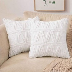 QUANTITY OF ASSORTED ITEMS TO INCLUDE MIULEE SOFA CUSHION COVERS FAUX FUR THROW PILLOW COVERS PILLOWCASE FLUFFY SOFT WOOL DECORATIVE ELEGANT WITH TRIANGLE PLUSH HOME FOR BEDROOM LIVING ROOM PROTECTOR