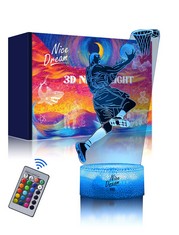 QUANTITY OF ASSORTED ITEMS TO INCLUDE NICE DREAM BASKETBALL PLAYER NIGHT LIGHT FOR KIDS, 3D ILLUSION NIGHT LAMP, 16 COLORS CHANGING WITH REMOTE CONTROL, ROOM DECOR, GIFTS FOR CHILDREN BOYS GIRLS:: LO