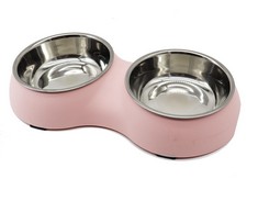 20 X DOUBLE DOG FOOD BOWLS, 2-IN-1 REMOVABLE STAINLESS STEEL DOG FOOD AND WATER BOWLS WITH NON-SPILL NON-SLIP PLASTIC MAT PET CAT FEEDER BOWL SET , BLUE, M  - TOTAL RRP £166: LOCATION - A RACK