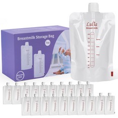 16 X LULIA PORTABLE BREAST MILK STORAGE BAG SET, PACK OF 20, WITH 2 SIZES OF TEATS, CAN BE USED AS A DIRECT REPLACEMENT FOR A BOTTLE TO FEED YOUR BABY, SUITABLE FOR ON THE GO, DRIVING, TRAVELLING. -