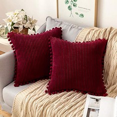 QUANTITY OF ASSORTED ITEMS TO INCLUDE MIULEE STRIPED CUSHION COVERS WITH POM-POMS CORDUROY FABRIC SOLID CUSHION COVER PURE PILLOW COVER SHAM HOME FOR SOFA CHAIR COUCH BEDROOM DECORATIVE PILLOWCASES 1