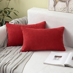 QUANTITY OF ASSORTED ITEMS TO INCLUDE MIULEE SET OF 2 CUSHION COVERS CUSHIONS DECORATIVE CORDUROY 12X12 INCHES, 30CM X 30CM STRIPED SOLID SQUARE THROW PILLOWCASES FOR SOFA COUCH HOME BEDROOM RED RRP