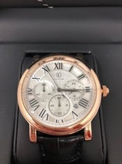 MEN'S LOUIS LACOMBE CHRONOGRAPH WATCH-MULTI FUNCTION DIAL WITH DATE-ROMAN NUMERAL DIAL-LEATHER STRAP-GIFT BOX-EST £420: LOCATION - TOP 50