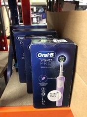 QUANTITY OF ITEMS TO INCLUDE ORAL-B VITALITY PRO ELECTRIC TOOTHBRUSHES FOR ADULTS, GIFTS FOR HIM / HER, 1 HANDLE, 2 TOOTHBRUSH HEADS, 3 BRUSHING MODES INCLUDING SENSITIVE PLUS, 2 PIN UK PLUG, PURPLE: