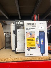 QUANTITY OF ITEMS TO INCLUDE WAHL COLOUR PRO CORDED CLIPPER, HEAD SHAVER, MEN'S HAIR CLIPPERS, COLOUR CODED GUIDES, FAMILY AT HOME HAIRCUTTING: LOCATION - B