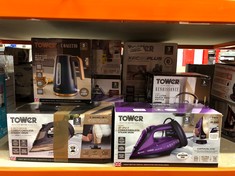 QUANTITY OF ITEMS TO INCLUDE TOWER T22008 CERAGLIDE CORDLESS STEAM IRON WITH CERAMIC SOLEPLATE AND VARIABLE STEAM FUNCTION, 2400 W, PURPLE: LOCATION - B