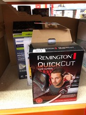 QUANTITY OF ITEMS TO INCLUDE REMINGTON QUICK CUT HAIR CLIPPERS WITH CURVE CUT BLADE TECHNOLOGY FOR A CLEANER, MORE EVEN CUT, 9 GUIDE COMBS (1.5-15MM), GRADING, TAPERING & TRIMMING, UP TO 40 MIN USAGE