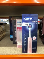 QUANTITY OF ITEMS TO INCLUDE ORAL-B PRO 3 ELECTRIC TOOTHBRUSHES FOR ADULTS, GIFTS FOR WOMEN / MEN, 1 3D WHITE TOOTHBRUSH HEAD, 3 MODES WITH TEETH WHITENING, 2 PIN UK PLUG, 3000, PINK: LOCATION - B