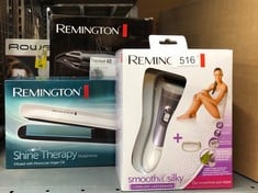 QUANTITY OF ITEMS TO INCLUDE REMINGTON WET & DRY SHOWERPROOF ELECTRIC CORDLESS LADY SHAVER FOR WOMEN WITH BIKINI ATTACHMENT, CHARGE STAND, STORAGE POUCH & CLEANING BRUSH, MOISTURISING STRIP WITH ALOE