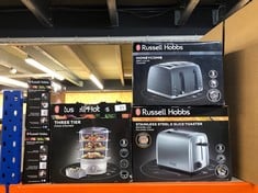 QUANTITY OF ITEMS TO INCLUDE RUSSELL HOBBS HONEYCOMB 4 SLICE TOASTER (INDEPENDENT & EXTRA WIDE SLOTS WITH HIGH LIFT, 6 BROWNING LEVELS, FROZEN/CANCEL/REHEAT FUNCTION, REMOVABLE CRUMB TRAY, 1500W, GRE