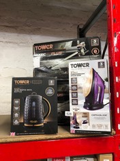 QUANTITY OF ITEMS TO INCLUDE TOWER T10052BLK EMPIRE 1.7 LITRE KETTLE WITH RAPID BOIL, REMOVABLE FILTER, 3000W, BLACK WITH BRASS ACCENTS: LOCATION - BACK RACKS