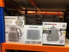 QUANTITY OF ITEMS TO INCLUDE DAEWOO SDA1820 ARGYLE 1.7L PLASTIC KETTLE REMOVABLE & WASHABLE LIMESCALE FILTER, LID OPENING AUTO/MANUAL SWITCH OFF OPTIONS 3KW CONCEALED HEATING ELEMENT GREY ,GREY KETTL