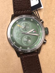 TOMMY HILFIGER MENS GREEN FACED WATCH WITH BLACK STRAP: LOCATION - F RACK