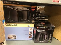 QUANTITY OF ITEMS TO INCLUDE RUSSELL HOBBS HONEYCOMB ELECTRIC 1.7L CORDLESS KETTLE (FAST BOIL 3KW, BLACK PREMIUM PLASTIC, MATT & HIGH GLOSS FINISH, REMOVABLE WASHABLE ANTI-SCALE FILTER, PUSH BUTTON L