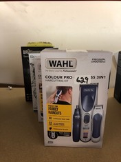 QUANTITY OF ITEMS TO INCLUDE WAHL COLOUR PRO CORDLESS 3 IN 1, HAIR CLIPPERS FOR MEN, FAMILY HAIRCUTTING KIT, HEAD SHAVER, MEN'S HAIR CLIPPERS WITH BEARD TRIMMER, NOSE TRIMMER, PERSONAL TRIMMERS, GROO