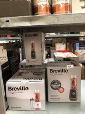 QUANTITY OF ITEMS TO INCLUDE BREVILLE BLEND ACTIVE PERSONAL BLENDER & SMOOTHIE MAKER | 350W | 1 PORTABLE BLEND ACTIVE BOTTLE (600ML) | LEAK PROOF LID | BLACK & GOLD [VBL251]: LOCATION - A RACK