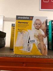 QUANTITY OF ITEMS TO INCLUDE MEDELA HARMONY MANUAL BREAST PUMP - COMPACT SWISS DESIGN FEATURING PERSONALFIT FLEX SHIELDS AND MEDELA 2-PHASE EXPRESSION TECHNOLOGY: LOCATION - J RACK