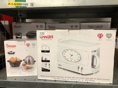 QUANTITY OF ITEMS TO INCLUDE SWAN VINTAGE TEASMADE - RAPID BOIL WITH CLOCK AND ALARM, FEATURING A CLOCK LIGHT WITH DIMMER, 600 ML, 780-850 W, CERAMIC TEAPOT INCLUDED, WHITE, STM201N: LOCATION - A