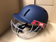 QUANTITY OF ITEMS TO INCLUDE GUNN & MOORE GM PURIST GEO II CRICKET BATTING HELMET, BSI APPROVED, GEODESIC ULTRA-STRONG GRILLE, NAVY, SENIOR LARGE 580 - 620 MM: LOCATION - B