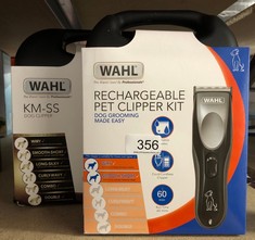 WAHL RECHARGEABLE PET CLIPPER KIT, DOG CLIPPERS, CORDLESS DOG GROOMING KIT, PET HAIR TRIMMER SET, LOW NOISE AND VIBRATION, GROOMING PETS AT HOME, ERGONOMIC DESIGN, PRECISION GROUND BLADE + WAHL KM-SS