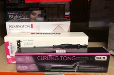 QUANTITY OF ITEMS TO INCLUDE WAHL CURLING TONG, HAIR STYLING TOOL, CURLING WAND, CERAMIC CURLERS FOR SHINY CURLS, CORDED HAIR CURLING WAND, SWIVEL CORD, QUICK HEAT, COOL TOUCH TIP, BARREL CLAMP, 32MM