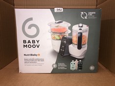 BABYMOOV NUTRIBABY PLUS 6 IN 1 BABY FOOD MAKER, BABY FOOD BLENDER AND STEAMER, FOOD PROCESSOR FOR WEANING, WARMER, DEFROSTER, STERILISER, WHITE WITH 15 REUSABLE ISY POUCHES.: LOCATION - D