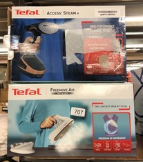 QUANTITY OF ITEMS TO INCLUDE TEFAL ACCESS STEAM HANDHELD CLOTHES STEAMER, NO IRONING BOARD NEEDED, 2 STEAM LEVELS, SANITISING STEAM, BLACK & ROSE GOLD, DT8103: LOCATION - F