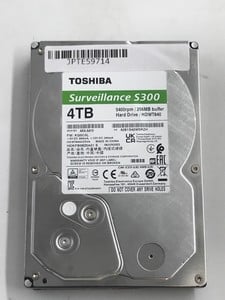 TOSHIBA S300 4TB SURVEILLANCE 3.5" INTERNAL HARD DRIVE – CMR SATA 6 GB/S 5400 RPM HDD ( RRP £109): MODEL NO HDWT840 [JPTE59714]: LOCATION - RED RACK