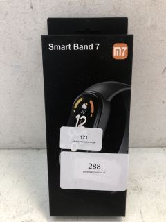 M7 SMART BAND 7 UP TO 30 WORKOUT MODES, WATER RESISTANT TO 50 METRES, SLEEP/BLOOD OXYGEN/STRESS AND BREATH MONITORING, 0.96" FULL AMOLED DISPLAY. SILICONE STRAP. BOXED.