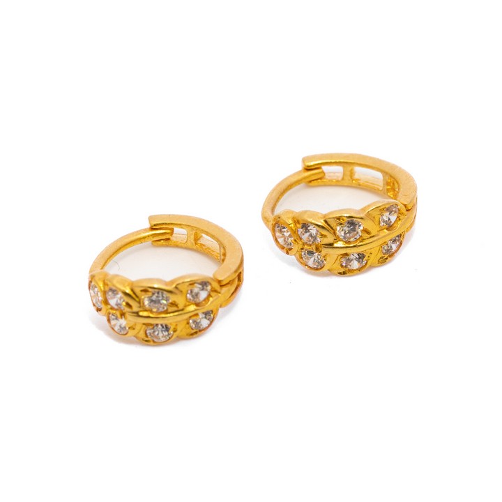 22K Yellow Clear Stone Sleeper Earrings, 1.2cm, 3g.  Auction Guide: £150-£200 (VAT Only Payable on Buyers Premium)