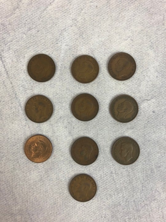 Ten Half Penny Coins, years ranging between 1942 - 1948 (VAT Only Payable on Buyers Premium)
