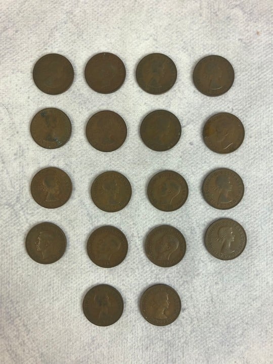 Eighteen Half Penny Coins, years ranging between 1950 - 1959 (Two of each year) (VAT Only Payable on Buyers Premium)
