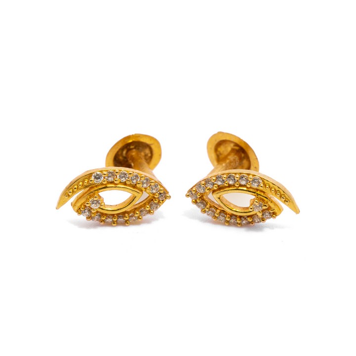 22K Yellow Clear Stone Swirl Stud Earrings, 1.1x0.7cm, 2.8g.  Auction Guide: £150-£200 (VAT Only Payable on Buyers Premium)