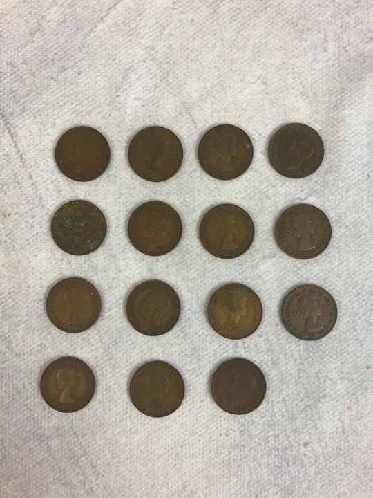 Fifteen Half Penny Coins, years ranging between 1950 - 1956 (VAT Only Payable on Buyers Premium)
