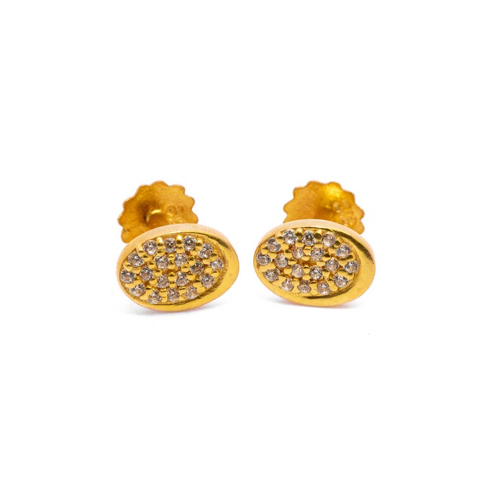 22K Yellow Clear Stone Oval Stud Earrings, 1x0.7cm, 2.4g (VAT Only Payable on Buyers Premium)