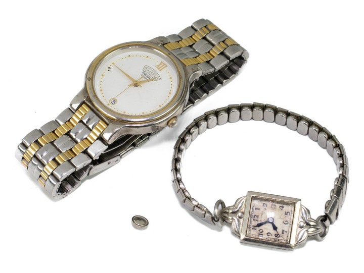Hamilton 9K White Case Watch with Stainless Steel Expandable Bracelet. Seiko Bi-colour Gold Plated Stainless Steel White Dial Watch. (Not Currently Running) (VAT Only Payable on Buyers Premium)