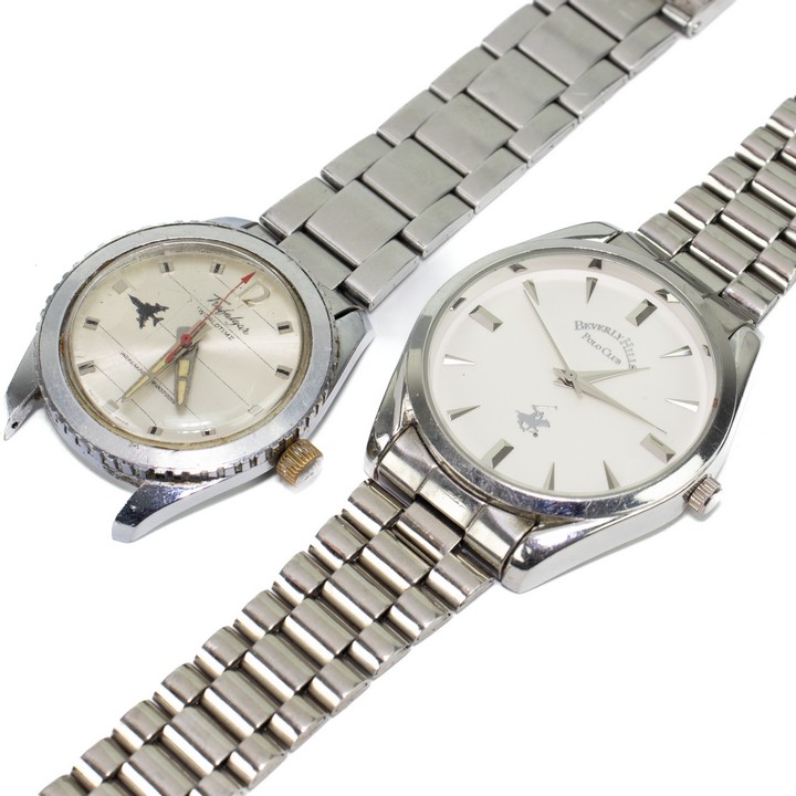 Beverley Hills Polo Club Stainless Steel White Dial Watch. Model 52427 (Missing Pin in Bracelet). Trafalgar Worldtime Stainless Steel with Champagne Dial Watch (Damaged Strap and Scratch on Glass) (V