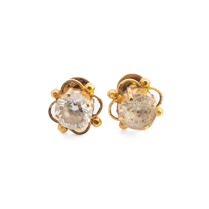 18K Yellow Pair of Clear Stone Stud Earrings, 1cm, 2.1g (VAT Only Payable on Buyers Premium)