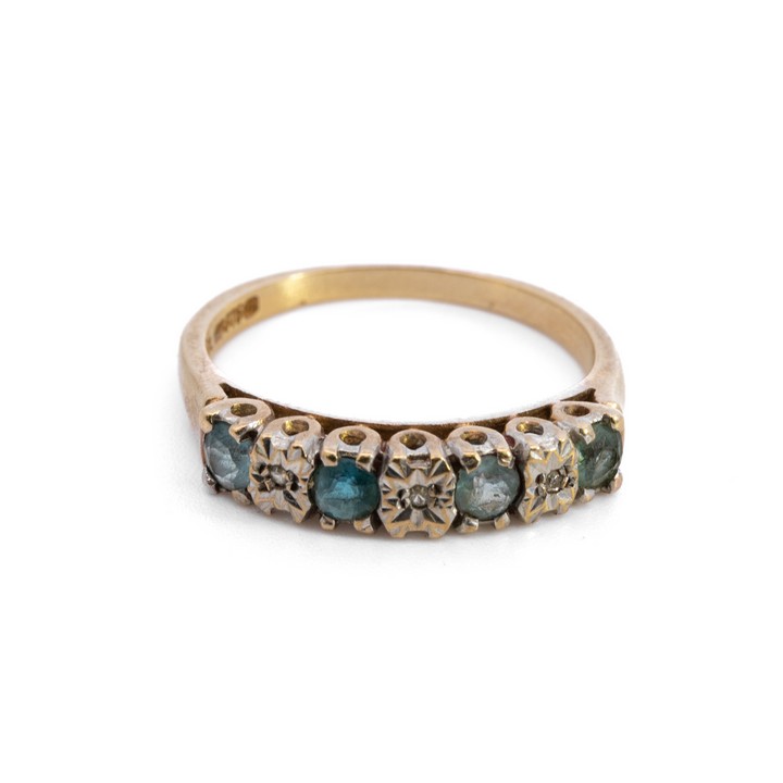 9K Yellow Blue Stone and Diamond Band Ring, Size O, 2.5g (VAT Only Payable on Buyers Premium)